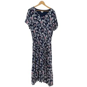 J.Jill Women's Navy Blue‎ Floral Print Tie Waist Midi Dress